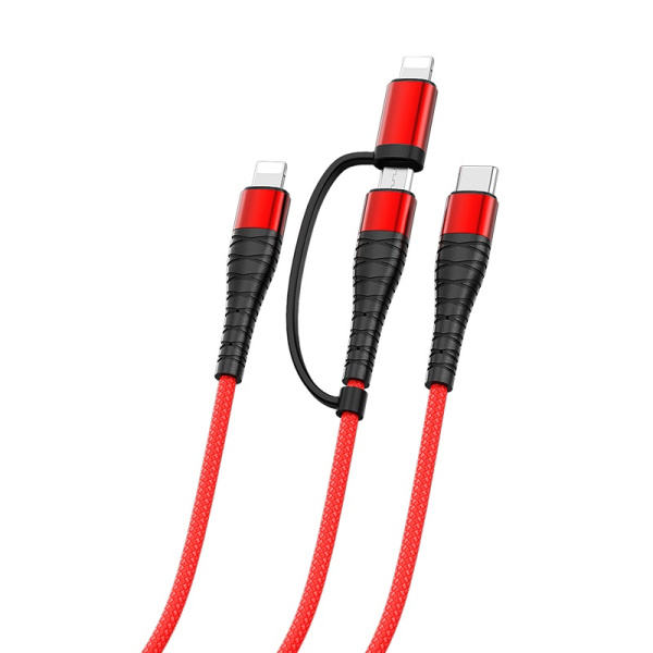 Кабель Borofone 4 in 1 BX32 (2x Lightning - Micro USB - Type-C) Red