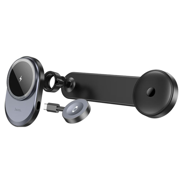 Автомобильный держатель магнитный с беспроводной зарядкой Hoco HW28 15W Черный