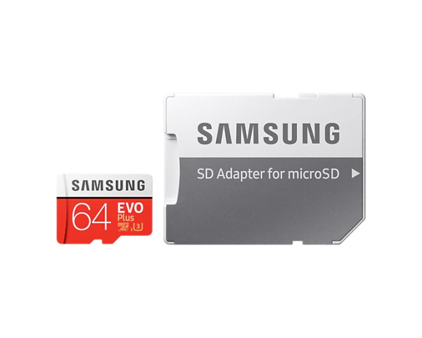 Карта памяти Samsung EVO Plus (microSDXC) 64Gb class UHS-I (10+) + адаптер, запись 60 Мб/с