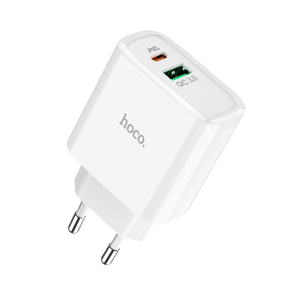 Зарядное устройство HOCO C57A Speed charger USB+USB-C 18W (Белый)