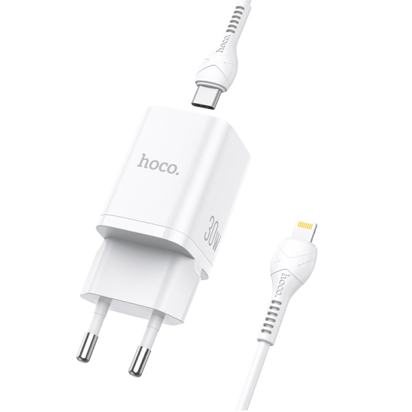 Сетевое зарядное устройство HOCO N13 30W Type-C/USB с кабелем Lightning/Type-C (Белый)
