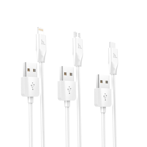 Кабель USB HOCO X1 Rapid 3in1, USB - MicroUSB+Type-C+Lightning, 2.1А, белый