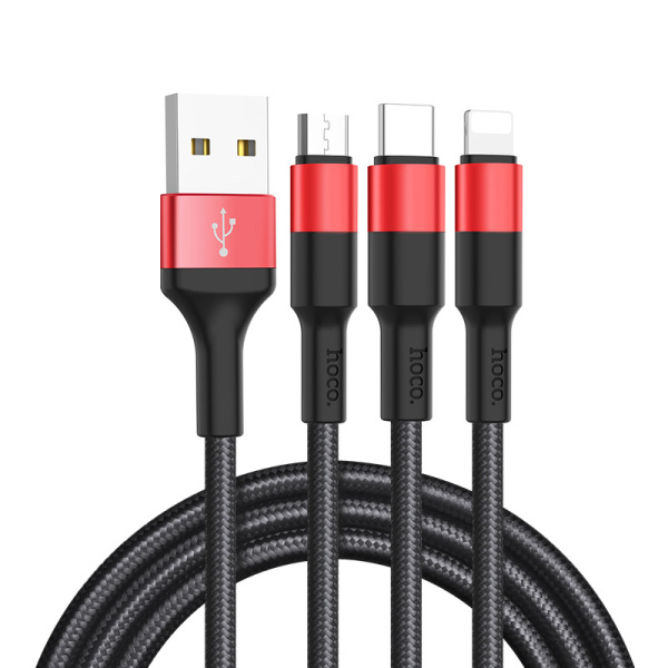 Кабель Hoco X26 Xpress USB - microUSB/USB Type-C/Lightning (black/red)