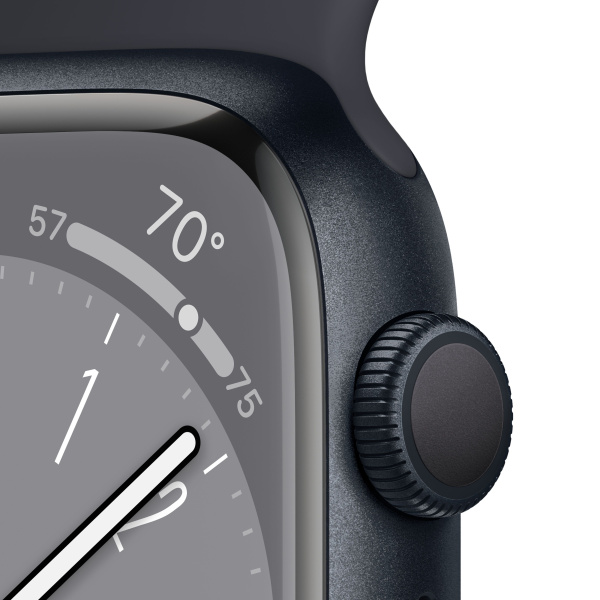 Смарт-часы Apple Watch S8, 41 mm, корпус из алюминия цвета «тёмная ночь», спортивный ремешок «тёмная ночь»