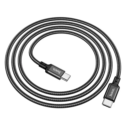 Кабель Hoco X14 Double Speed, USB-C → USB-C, PD 60 Вт, 3 А, 1 м, нейлоновая оплётка, чёрный