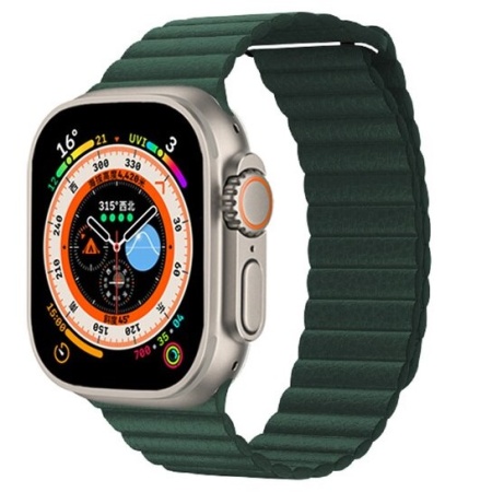 Ремешок кожаный Leather Loop для Apple Watch 42/44/45/49 мм, 225мм, на магните, темно-зеленый