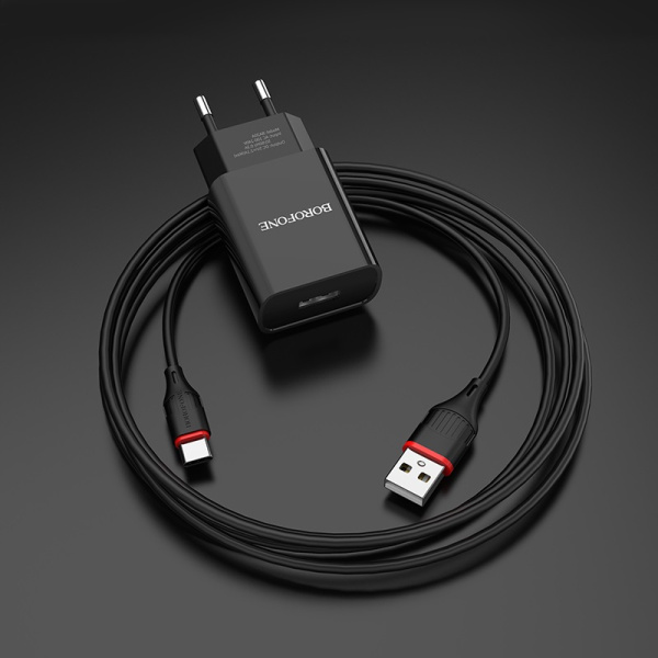 Зарядное устройство BOROFONE BA20A 2.1, one USB, Type-C cable, Black