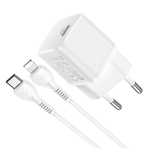 Зарядное устройство HOCO N10 Starter USB-C + кабель Type-C + Lightning (Белый)