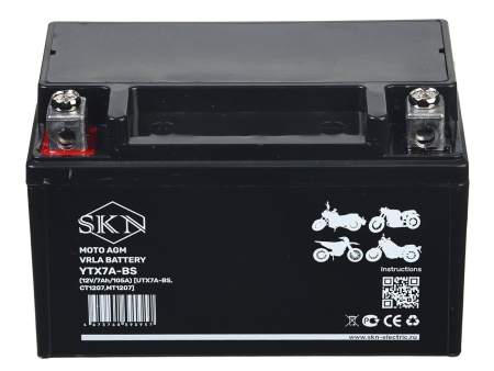 Аккумулятор стартерный для мототехники SKN YTX7A-BS (12V/7Ah/105A) [UTX7A-BS, CT 1207, MT 1207]