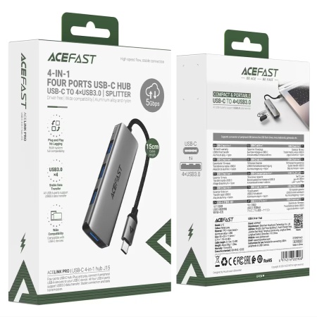 Хаб AceFast J15 15сm USB-С