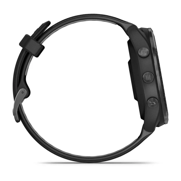Спортивные часы Garmin Forerunner 965 47,1 мм, чёрный корпус, титановый безель Carbon Grey DLC, ремешок чёрный / светло-серый Powder Grey (010-02809-10)