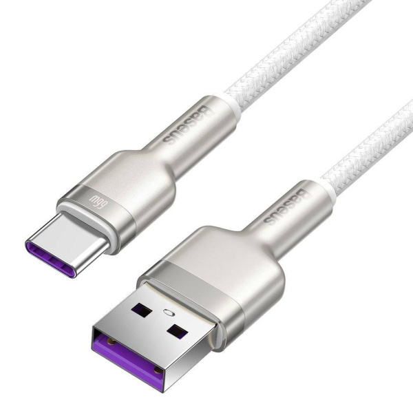 Кабель USB BASEUS Cafule Series Metal, USB - Type-C, 6A, 66W, 1 м, белый (CAKF000102)