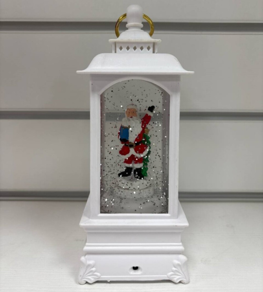 Фонарь новогодний 20см Белый корпус/Дед Мороз
