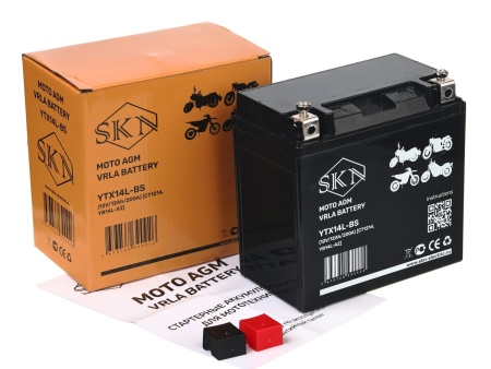 Аккумулятор стартерный для мототехники SKN YTX14L-BS (12V/12Ah/200А) [CT1214, YB14L-A2]