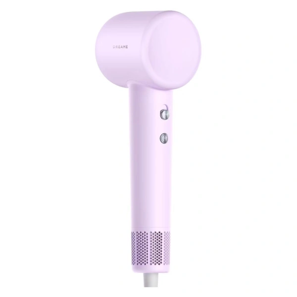 Сиреневый Dreame Hair Gleam AHD12A — фен и снятый концентратор под углом