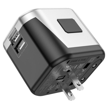 Зарядное устройство для всех стран мира Hoco AC5 Travel Companion, 2USB+1розетка, Черный+Серебристый