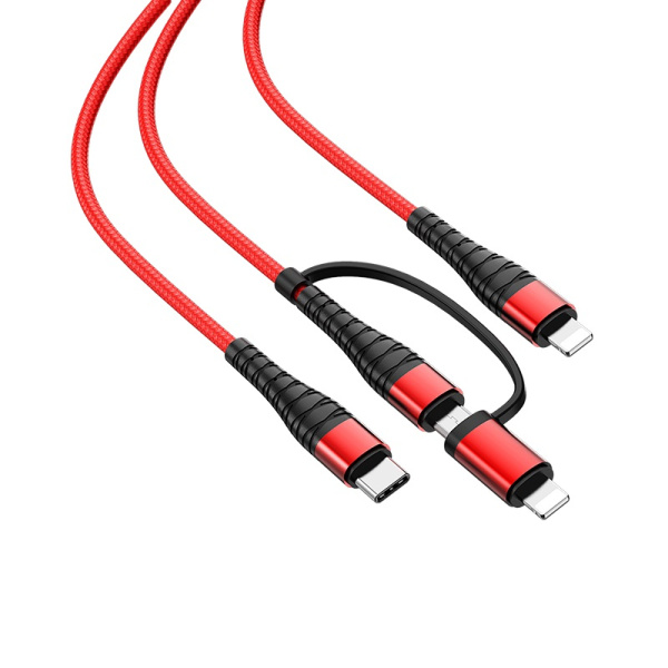 Кабель Borofone 4 in 1 BX32 (2x Lightning - Micro USB - Type-C) Red