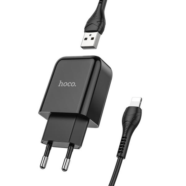 Зарядное устройство HOCO N2 Vigour single USB + Кабель USB-Lightning, 2A (Черный)