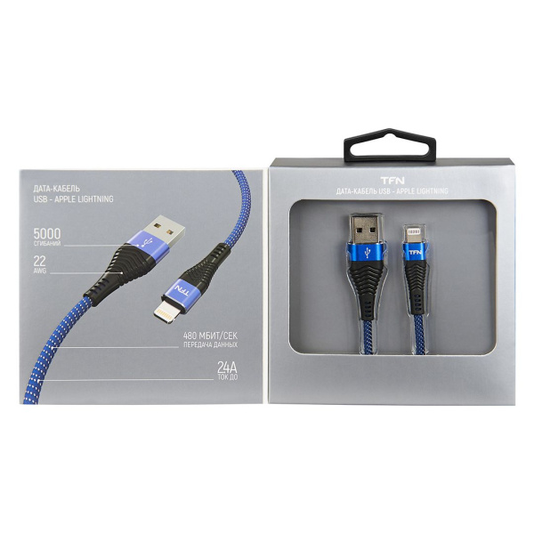 Кабель USB-A Lightning, 1.0м. Цвет:синий-черный (TFN,TFN-CFZLIGUSB1MBL)