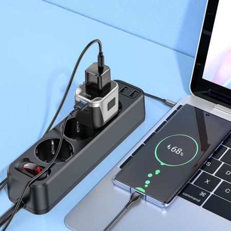 Зарядное устройство для всех стран мира Hoco AC5 Travel Companion, 2USB+1розетка, Черный+Серебристый