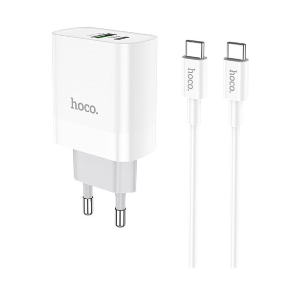 Сетевое зарядное устройство HOCO C80A 20W Type-C/USB с кабелем Type-C/Type-C (Белый)