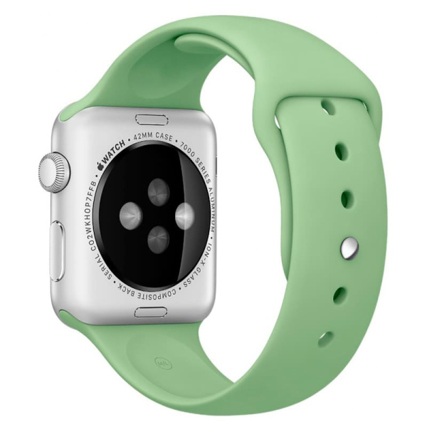 Ремешок силиконовый Sport для Apple Watch 38/40/41 мм, 225мм, на кнопке, бледно-зеленый