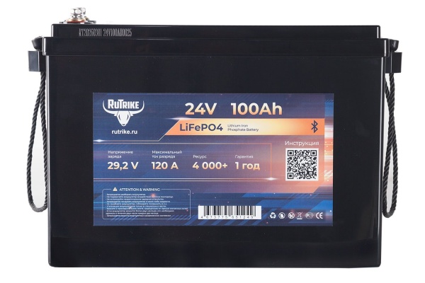 Аккумуляторная батарея литиевая Rutrike LiFePO4 (24V/100Ah/120A BT)
