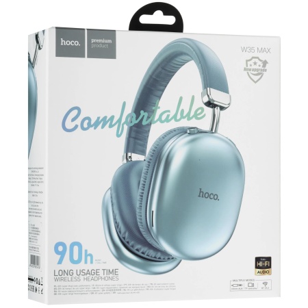 Беспроводные наушники накладные Hoco W35 Max Joy, Bluetooth, 800 мАч, синий