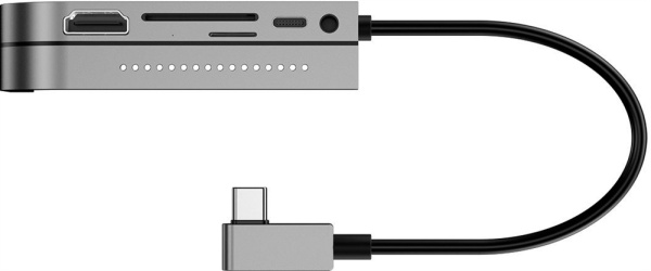 Переходник BASEUS Bend Angle, Разветвитель, USB3.0+SD+Micro SD+HDMI+Audio 3.5+Type-C PD, серебристый+черный (CAHUB-WJ0G)
