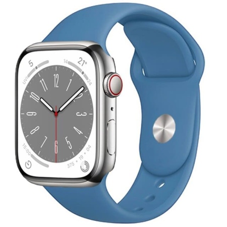 Ремешок силиконовый Sport для Apple Watch 38/40/41 мм, 225мм, на кнопке, джинсовый синий