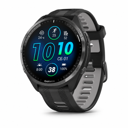 Garmin Forerunner 965 чёрный: официальный фронтальный ракурс, русская адаптация подписей