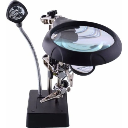 Лупа светодиодная 5LED Auxiliary clip magnifier AC/DC interchangeable