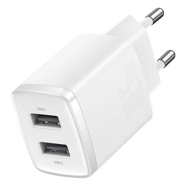 Зарядное устройство BASEUS Compact Charger 2U 2*USB, 2.1A, 10.5W, белый (CCXJ010202)