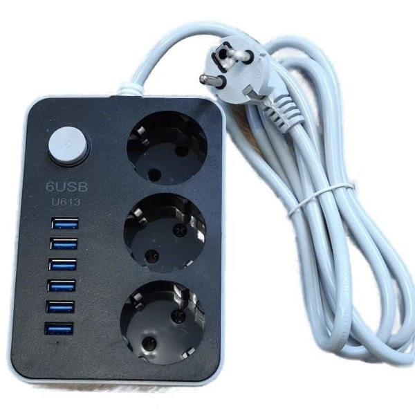 Удлинитель на 6 USB и 3 Розетки CX-U613-B Белый RU