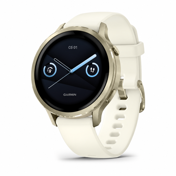 Умные часы Garmin Venu 4 41 мм, корпус золотистый Lunar Gold, ремешок силиконовый цвета слоновой кости Bone (010-03013-00)