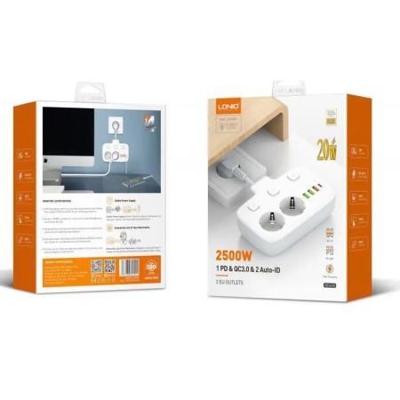 Удлинитель 2 розетки + 3 USB 2500W LDNIO SC2435 Белый