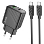 Сетевое зарядное устройство Hoco CS23A с разъемами USB-C 30W + USB-A 18W, поддерживает быструю зарядку, с кабелем USB-C-USB-C 1м, черное