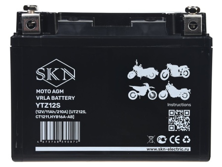 Аккумулятор стартерный для мототехники SKN YTZ12S (12V/11Ah/210A) [UTZ12S, CT 1211, HYB16A-AB]