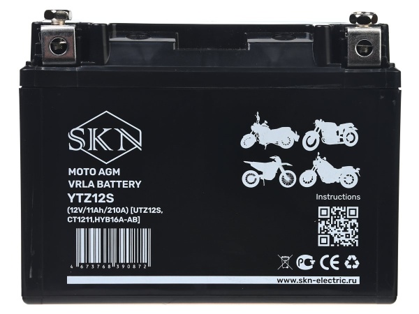 Аккумулятор стартерный для мототехники SKN YTZ12S (12V/11Ah/210A) [UTZ12S, CT 1211, HYB16A-AB]