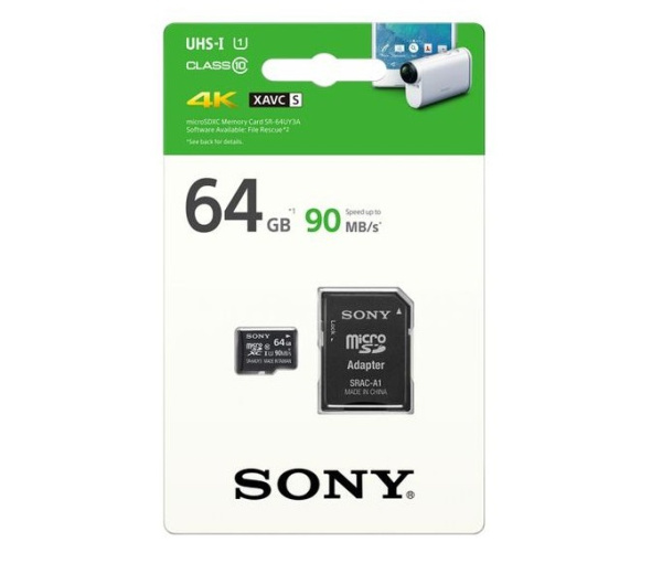 Карта памяти SONY (MicroSDXC) 64Gb Class UHS-I (10+) до 100 MB/s + адаптер