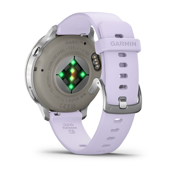 Garmin Venu 4 41 мм, серебристый, ремешок барвинковый силиконовый Periwinkle: основной циферблат, русская адаптация