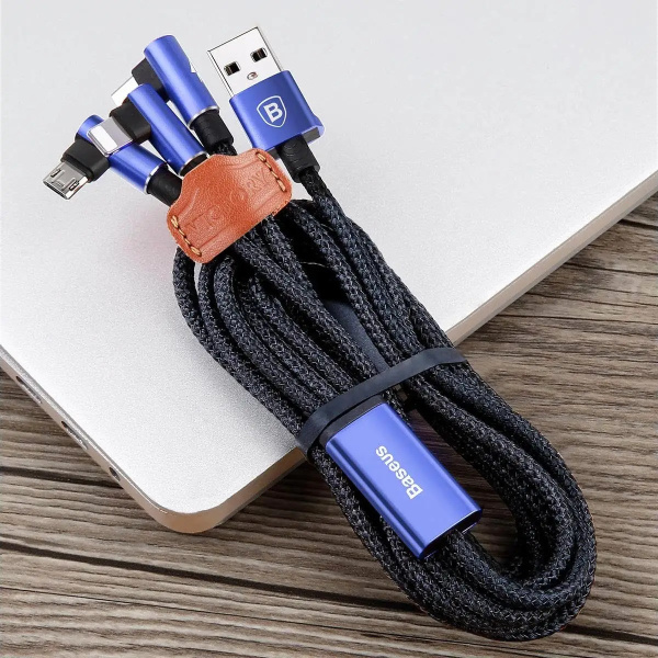 Кабель USB BASEUS Car Co-sharing 3-in-1, USB - MicroUSB + Type-C + Lightning, 3.5A, 1.2 м (CAMLT-WZ03) синий