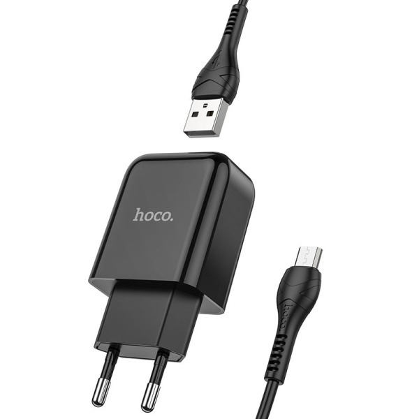 Зарядное устройство HOCO N2 Vigour single USB + Кабель USB-Micro 2A (Черный)