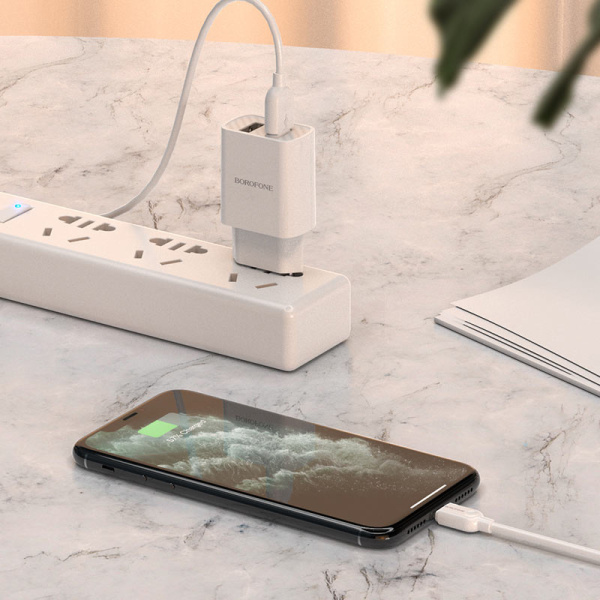 Зарядное устройство BOROFONE BA53A Powerway 2*USB + Кабель USB-Lightning, 2.1A, белый