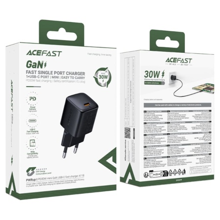 Сетевое зарядное устройство AceFast A118 PD30W (Type-C - Lighting) Black