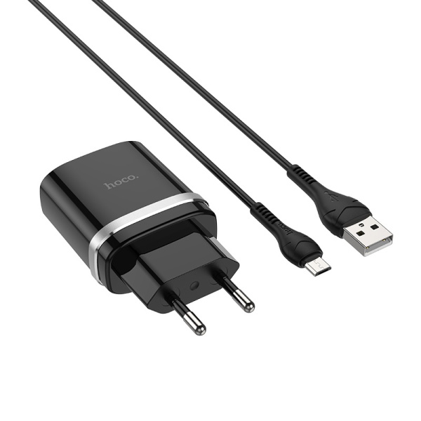 Зарядное устройство HOCO C12Q Smart 3A Черный 18W + кабель MicroUSB