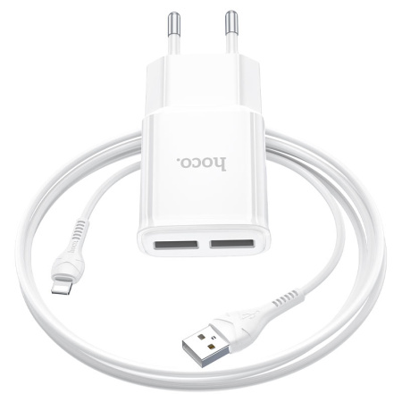 Зарядное устройство HOCO C88A Star 2*USB + Кабель USB-Lightning, 2.4A, белый