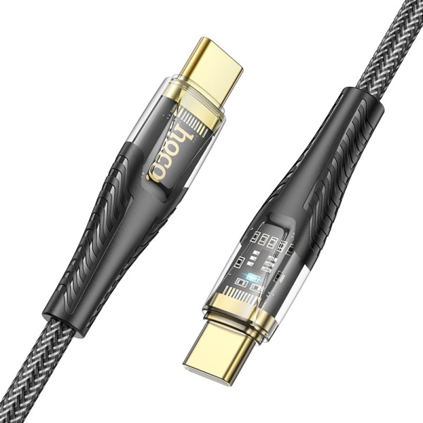 Кабель Hoco U121 USB-C — USB-C, 60 Вт, 3 А, 1,2 м, индикатор зарядки, чёрный