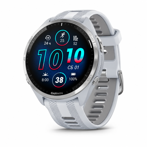 Спортивные часы Garmin Forerunner 965 47,1 мм, белый корпус Whitestone, титановый безель, ремешок белый Whitestone / светло-серый Powder Grey (010-02809-11)