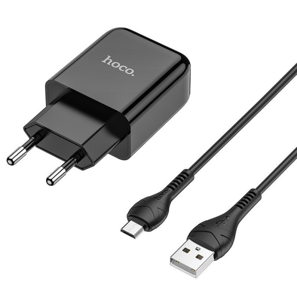 Зарядное устройство HOCO N2 Vigour single USB + Кабель USB-Micro 2A (Черный)